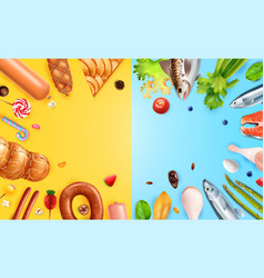 Realistic Food Backgrounds Set