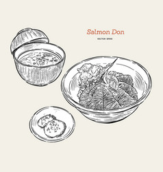 Salmon Donburi Set Hand Draw Sketch