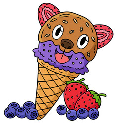 Ice Cream Bear With Strawberries Cartoon Clipart