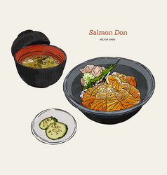 Salmon Donburi Set Hand Draw Sketch