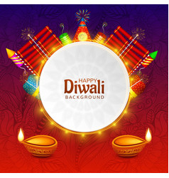 Happy Diwali Decorative Oil Lamp On Fire Cracker