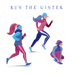 Set Of Girls Women Running Jogging In Winter