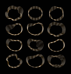 Set Of Oval Wavy Golden Frames On A Black