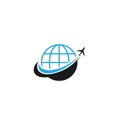 Airplane Flight Around The World With Travel Logo