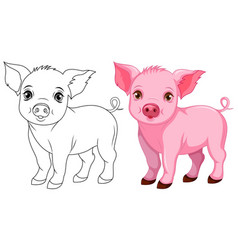 Cute Pig Cartoon Isolated Doodle Outline