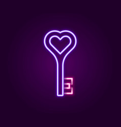 Glowing Neon Line Key In Heart Shape Icon Isolated