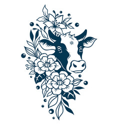 Abstract Cow Tattoo Silhouette With Floral Accent