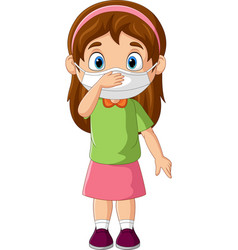 Cartoon Little Girl Wearing Face Mask