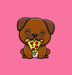 Cute Pug Dog Eating Pizza