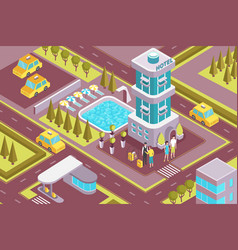 Hotel Exterior Isometric Composition