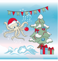 Octopus Christmas Tree New Year Color