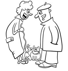 Two Cartoon Dog Owners Chatting On A Walk