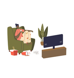 Girl Sitting On Sofa With Smartphone Watching Tv