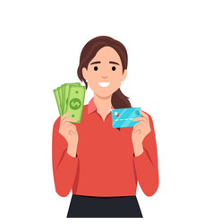 Young Woman Holding A Credit Card In One