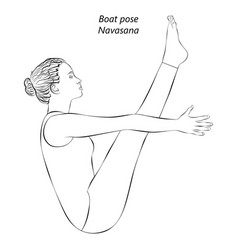 Sketch Of Young Woman Practicing Navasana Yoga