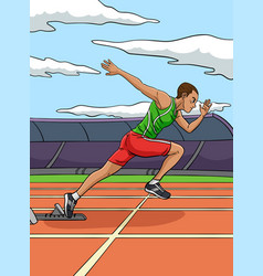 Sprinting Sports Colored Cartoon