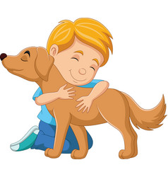 Cartoon Boy Hugging His Dog