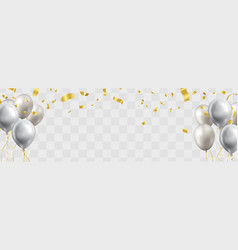 Silver Balloons Confetti And Streamers On White