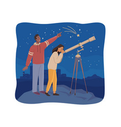 Couple Watching Shooting Stars Through Telescope