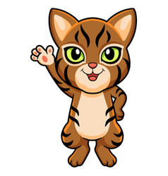 Cute Pixie Bob Cat Cartoon Waving Hand