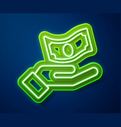 Glowing Neon Line Hand Holding Money Icon Isolated