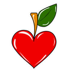 Heart Shaped Apple With Stalk And Leaf