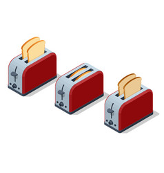 Isometric Red Toaster With Toasted Bread On White