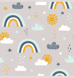 Seamless childish pattern with sun moon clouds Vector Image