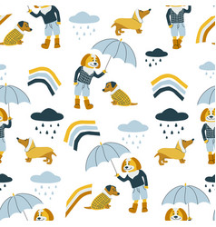 Seamless Pattern With Cat And Dog Umbrella