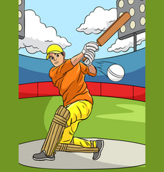 Cricket Sports Colored Cartoon