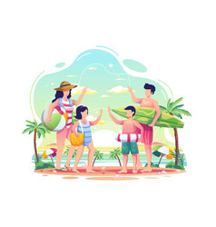 Happy Family Having Fun On Beach During