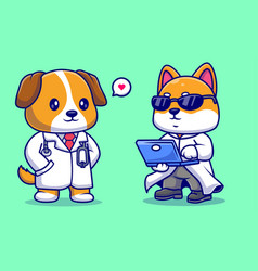 Cute Shiba Inu Dog Professor With Laptop