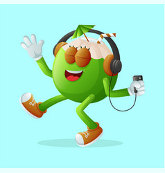 Cute Coconut Character Listening To Music