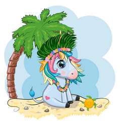 Cute Cartoon Unicorn Dressed As A Hula Dancer