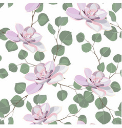 Succulent Flowers And Eucaliptus Seamless Pattern