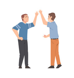 Two Men Giving High Five Cheerful Friends