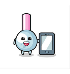 Cotton Bud Cartoon Holding A Smartphone