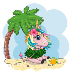 Cute Cartoon Unicorn Dressed As A Hula Dancer