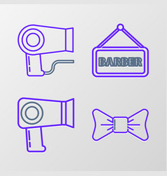 Set Line Bow Tie Hair Dryer Barbershop And Icon