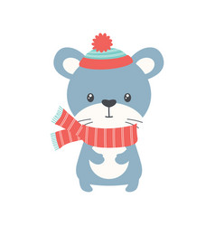 Cartoon Winter Card Of Cute Mouse Isolated