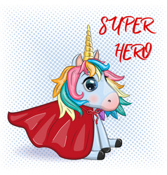 Cute Unicorn Character With Cloak As Super Hero