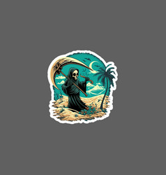 Grim Reaper Walk Through The Beach Sticker