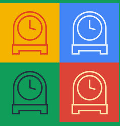 Pop Art Line Antique Clock Icon Isolated On Color