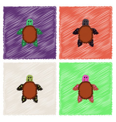 Sea Turtle Icon In Hatching Style