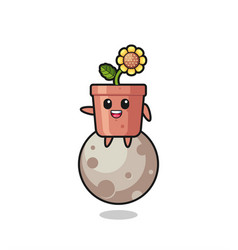 Sunflower Pot Cartoon Sitting On The Moon