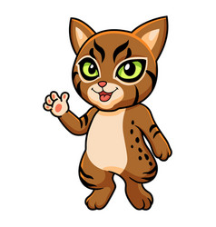 Cute Pixie Bob Cat Cartoon Waving Hand