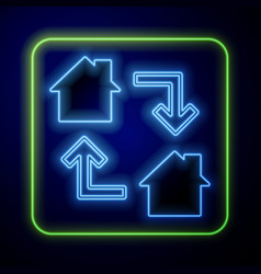 Glowing Neon Online Working Icon Isolated On Blue