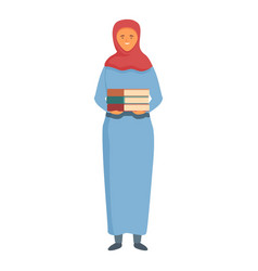 Woman In Hijab With Many Books Icon Cartoon