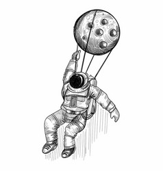 Hand Draw Astronaut Cosmonaut In A Space Sketch