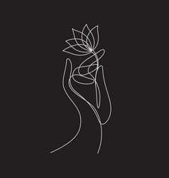 Hand Hold Lotus Water Lily In Continuous Line